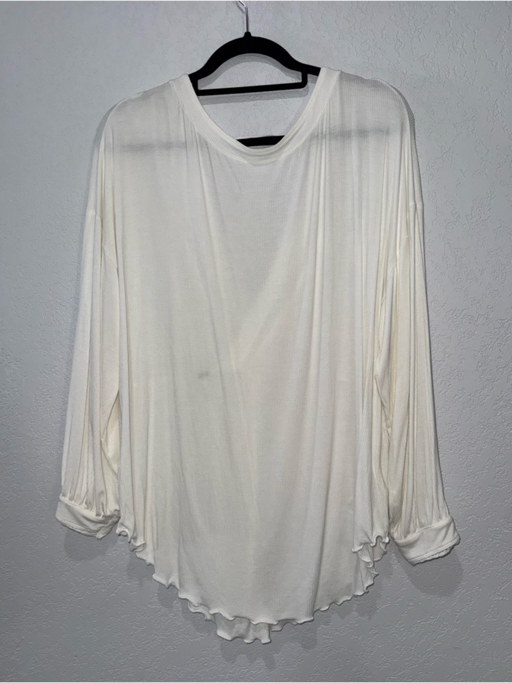 Free People Cream Long Sleeve Ruffled Hem Tee